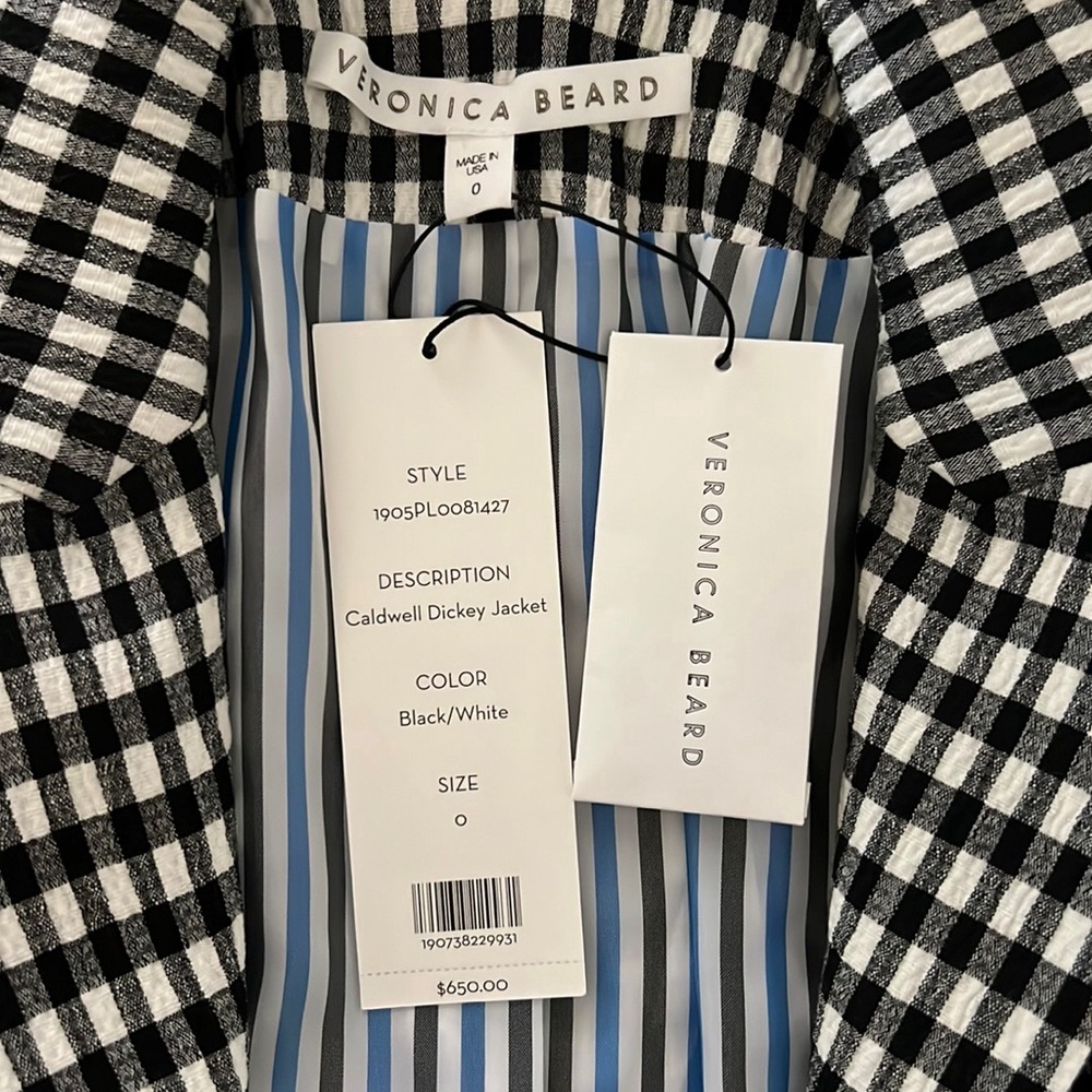 Veronica Beard Caldwell Dickey Blazer Gingham Black White NWT - Picture 14 of 16